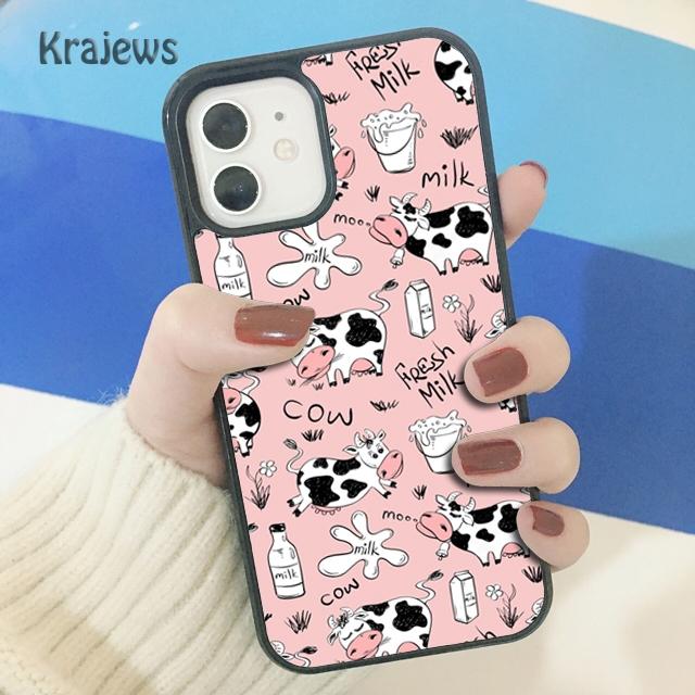 Krajews Animal Cute Cartoon Cow Soft Phone Case Cover For iPhone 17 Air 16 15 14 Plus 11 12 13 Pro Max Coque Fundas