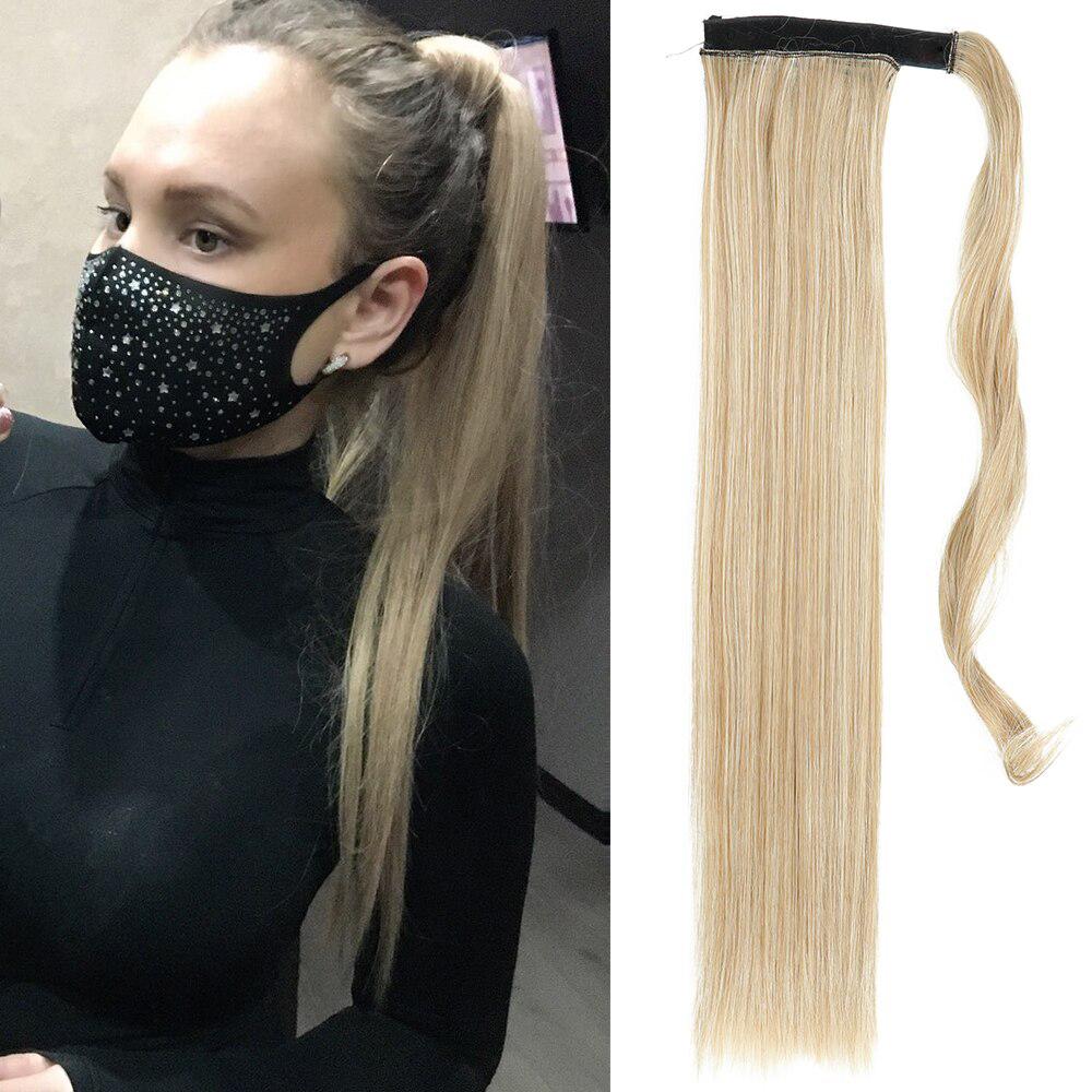 MISS WIG Rovné vlasy ze syntetických vlasových vláken tepelně odolné s culíkem Umělé vlasy prodlužující vlasy culík