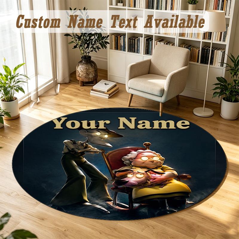 Courage the Cowardly Dog Personalized Round Rug Support Custom Name, Soft Home Decor Mat