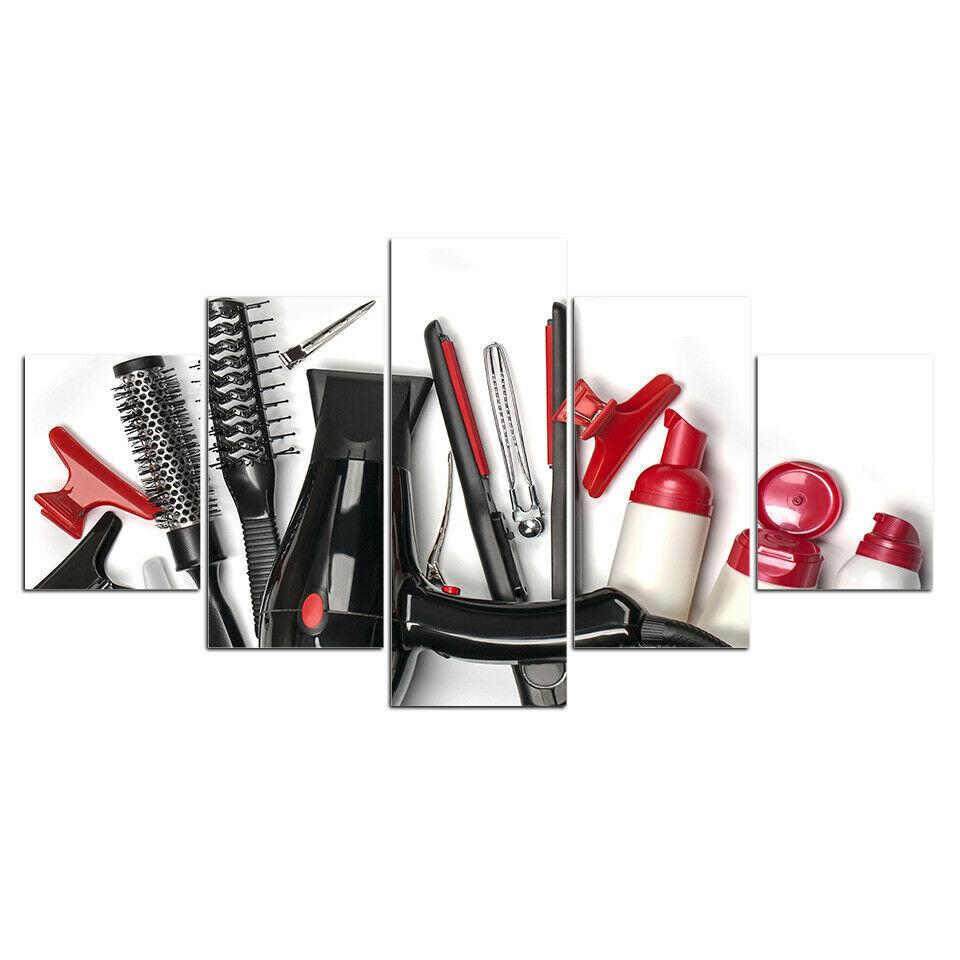 No Framed Canvas 5Pcs Red Beauty Salon Tools Life Wall Art Posters Pictures Paintings Home Decor for Living Room Decoration