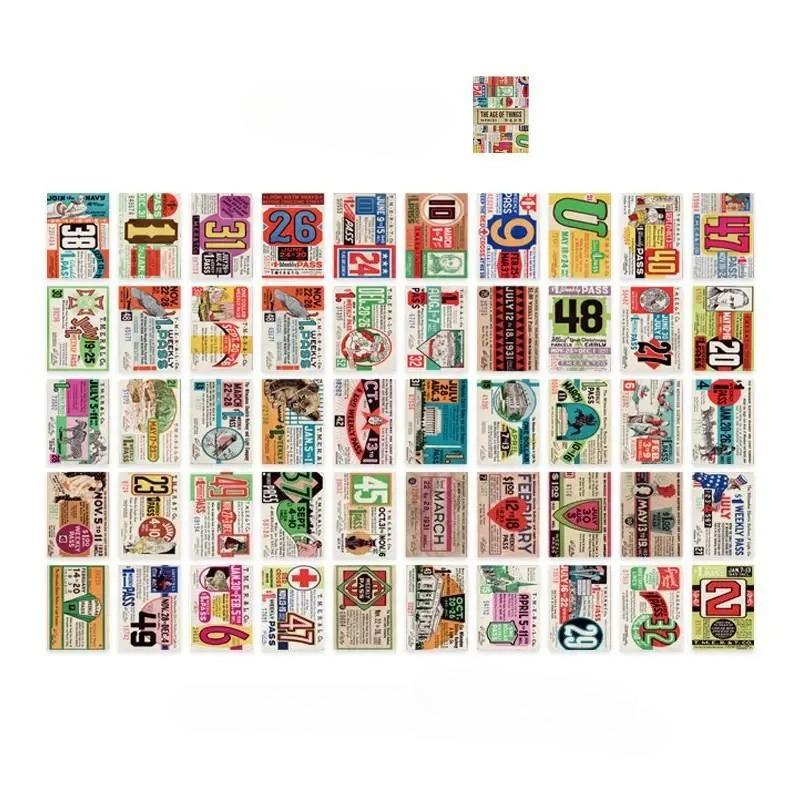50 Pcs Vintage Washi Paper Stickers Set Old Times Newspaper Stamp Plants Decorative Sticker for Diy Journal Diary Scrapbook
