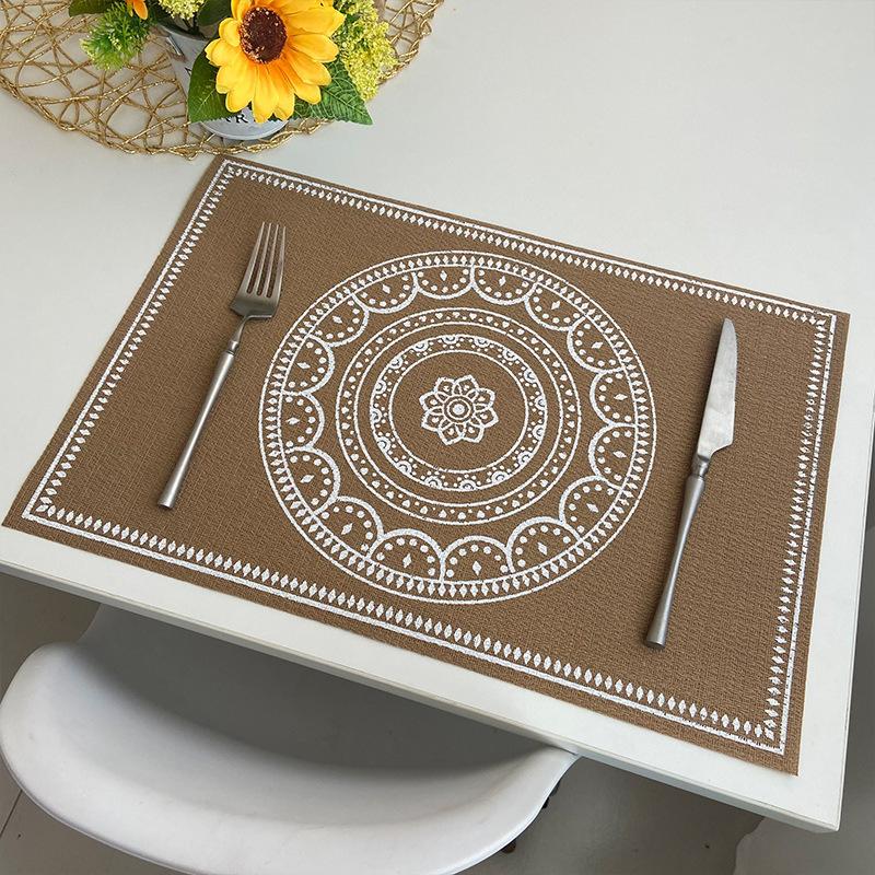INS Teslin PVC Placemat Vintage Style Heat-Resistant Square Burlap-Look Table Mat for Dining Wedding Decor Kitchen Tableware Pad