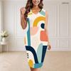 Women Plus Size V Neck Sleeveless Grey Black Blue Geometric Printed Bodycon Midi Dress