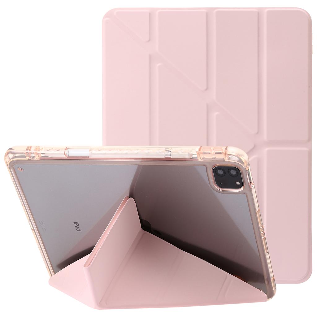 For iPad Pro 13 (2024) Case TPU+Acrylic+PU Leather Origami Stand Clear Back Tablet Cover