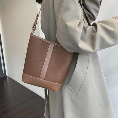 2025 Elegant High-Grade Leather TB Bucket Bag: Women's Premium Cowhide Shoulder Messenger