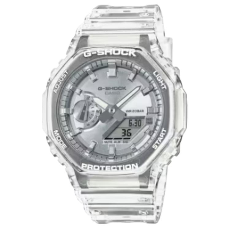 CASIO 2100 200m Waterproof Quartz Movement Resin Strap Watch Unisex Silver Dial GA-2100BM-7A8 Silver Dial