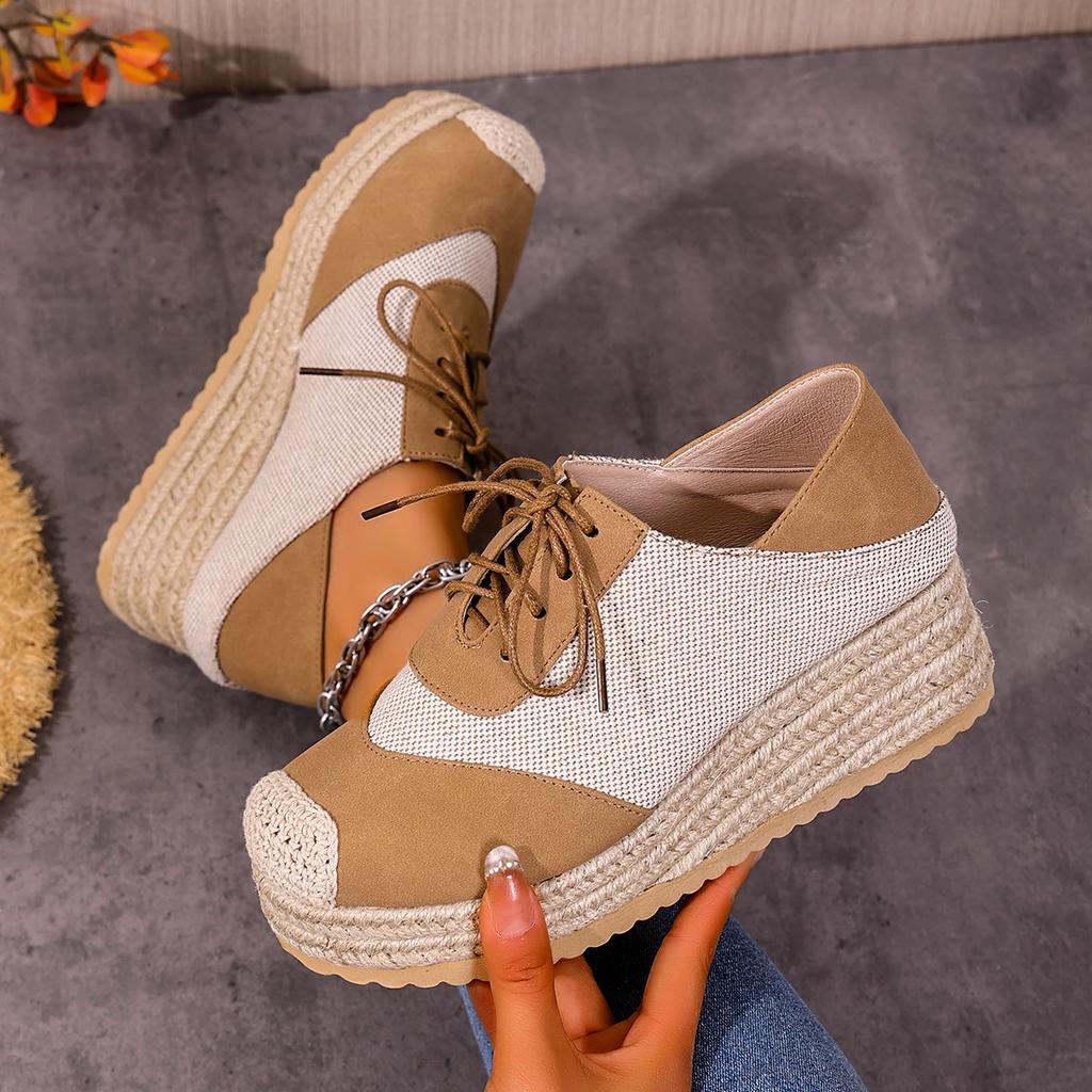 Mixed Color Espadrilles Wedge Shoes for Women Fashion Braided Thick Sole Fisherman Shoes Woman Lace Up Casual Platform Sneakers