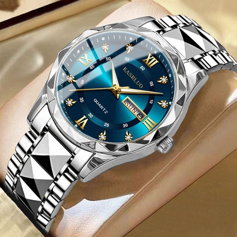 KASRLUO Uhr Herren Doppeltes Datum Rhombus Gehäuse Leuchtend Wasserdicht Mode Premium Quarz Uhr