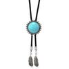 Men's Faux Leather Cord Bolo Tie Western Cowboy Necktie Antique Floral Stone Jewelry Feathered Pendant Western Necklace