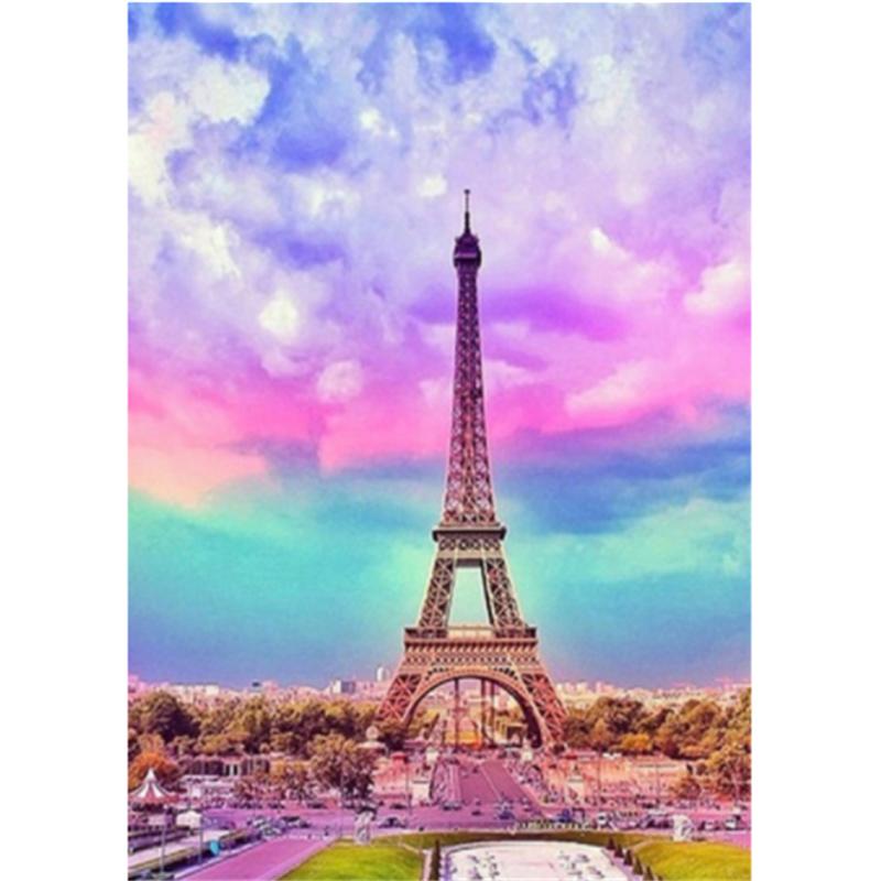 HUACAN Diamond Rhinestones Paintings Eiffel Tower Landscape Diamond Mosaic Balloon Embroidery Girl Needlework Art Home Decor