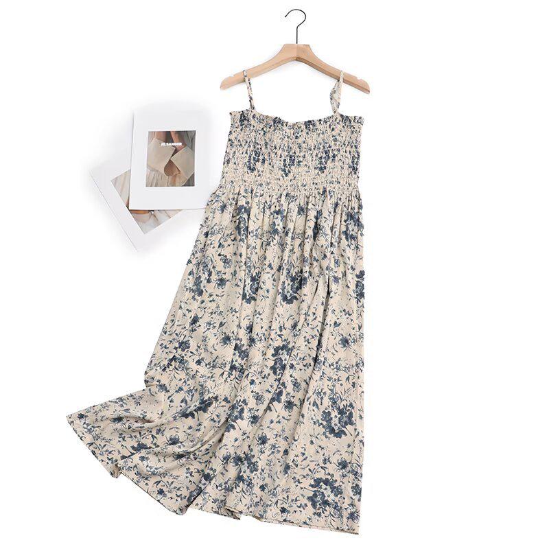 2023 Plus Size Floral Spaghetti Strap Slimming Mid-Length Dress 2XL