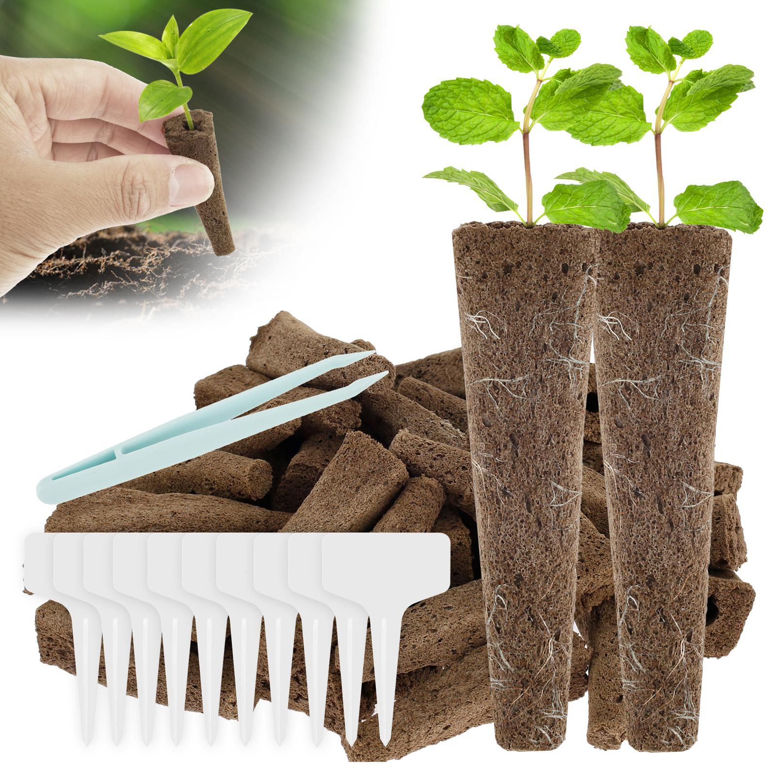 

50/100Pcs Seedling Starter Sponge Kit Replacement Root Growth Sponges Seedling Starter Pods Kit Hydroponic Pod with Plant Labels