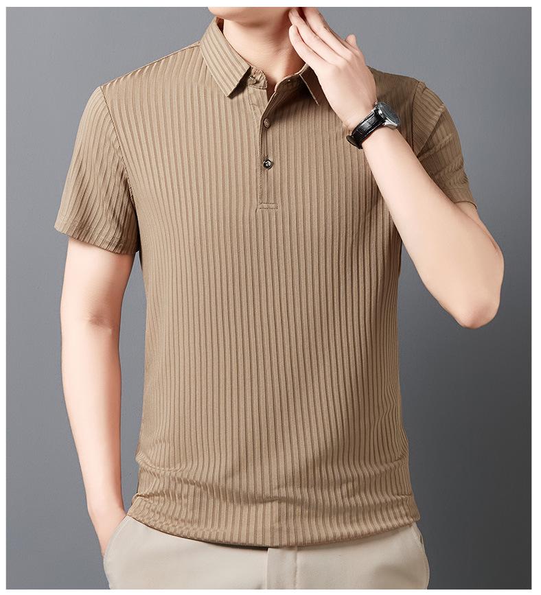 Men's Striped Ice Silk Polo: Short-Sleeved, Lapel Collar, Breathable Summer T-Shirt