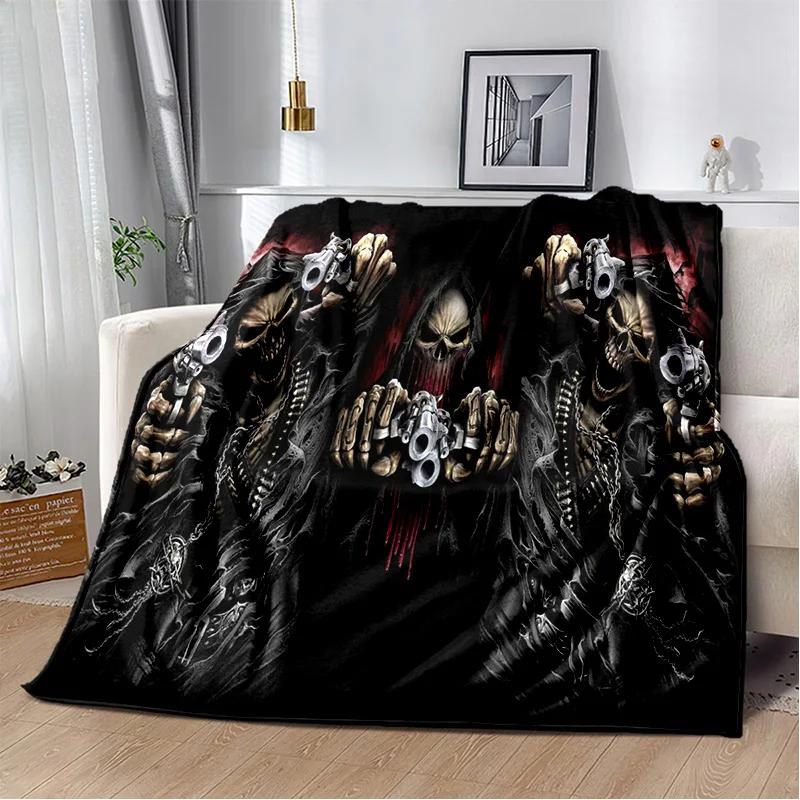 D Grim Reaper Skull Gothic Soft Plush Flannel Throw Blanket for Bedroom Living Room Sofa Picnic Kids