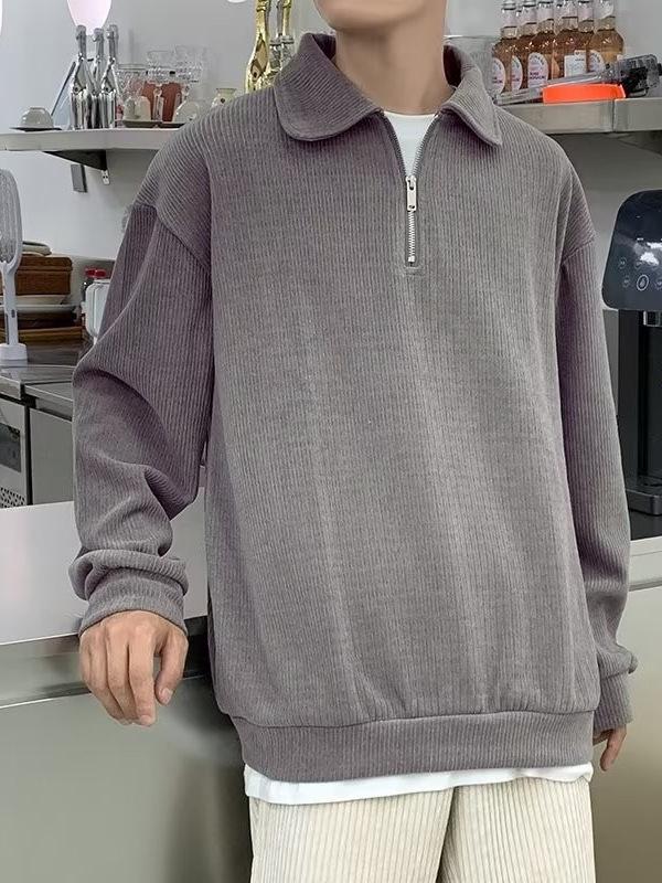Men's Korean Style Casual Loose Half-Zip Lapel Polo Knit Top