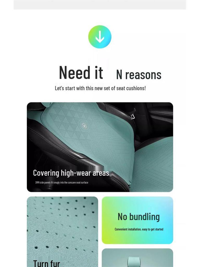 Universal Suede Car Seat Cushion Set - All-Season, Three-Piece, Summer-Ready, Thin Cushion with Lumbar Support.