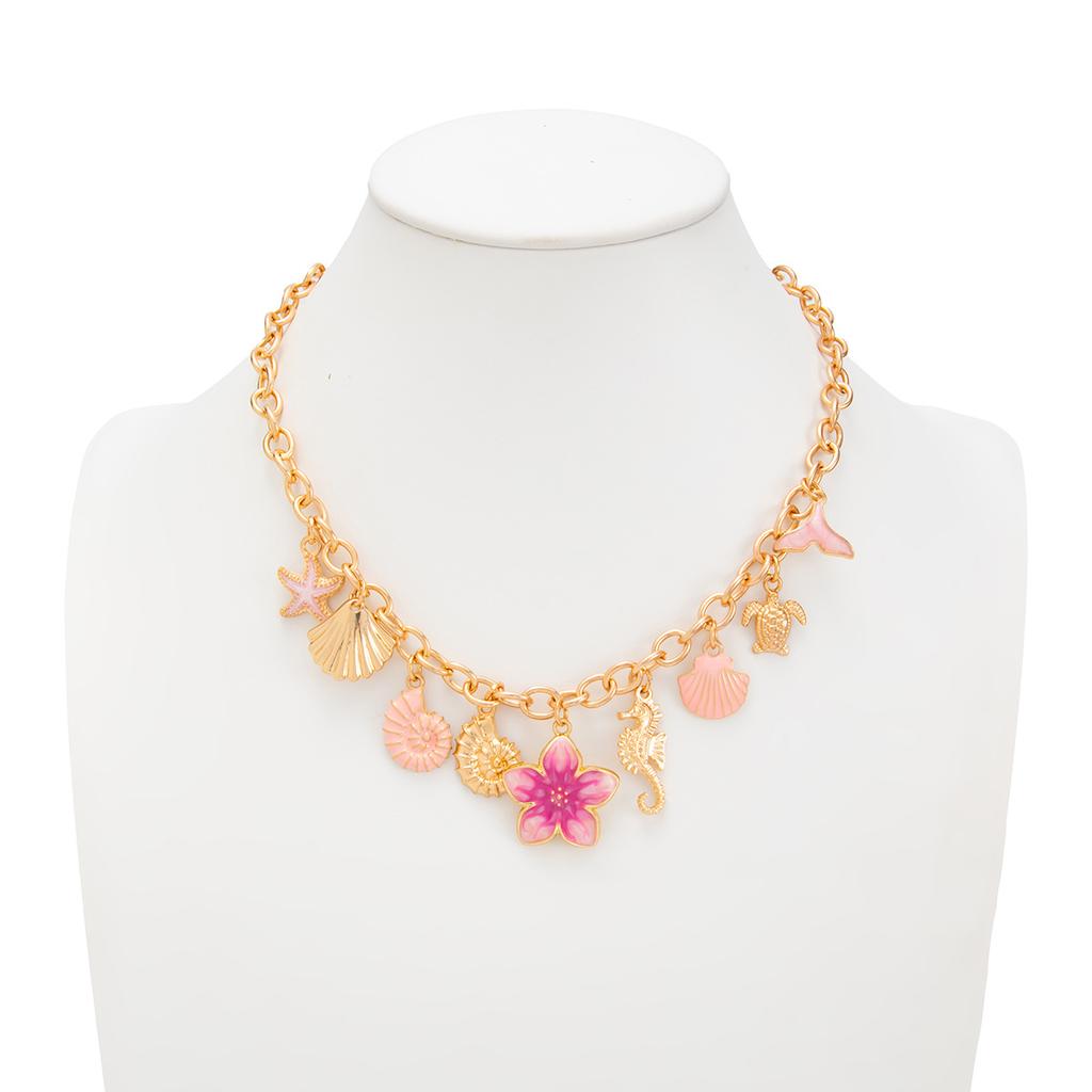 Boho Starfish Scallops Seahorse Flower Pendant Choker Necklace for Women Chain Aesthetic Beach Jewelry Accessory