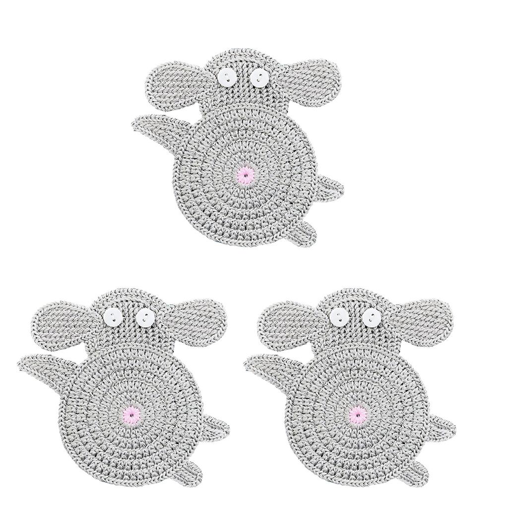 3Pcs Lovely Creature Themed Drink Protectors Soft Fabric Crochet Coasters For Dining Table