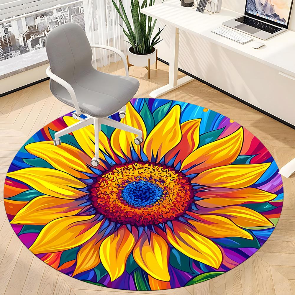 1PC Sunflower Mandala Office Round Area Rug,  Mat Suitable ForOffice, Under Office Chairs Bedroom Living Room Home Decor, Room Deco