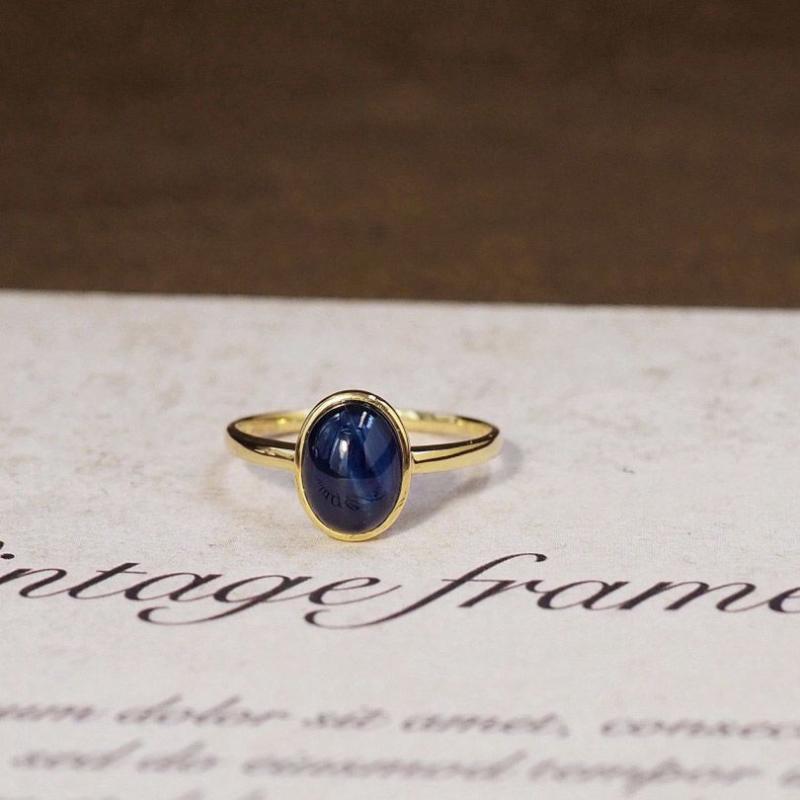 Vintage Style  Inlay Minimalist Oval Sea Blue Gemstone Rings For Women'S Creative Fashion Party Jewelry Adjustable Opening