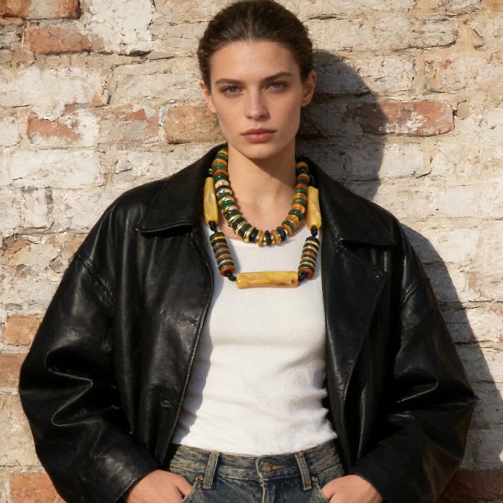 European and American Literary and Artistic Retro Trends, High-end Geometric Beading, CCB Double-layered Wear, Fashionable Casual Women's Necklaces