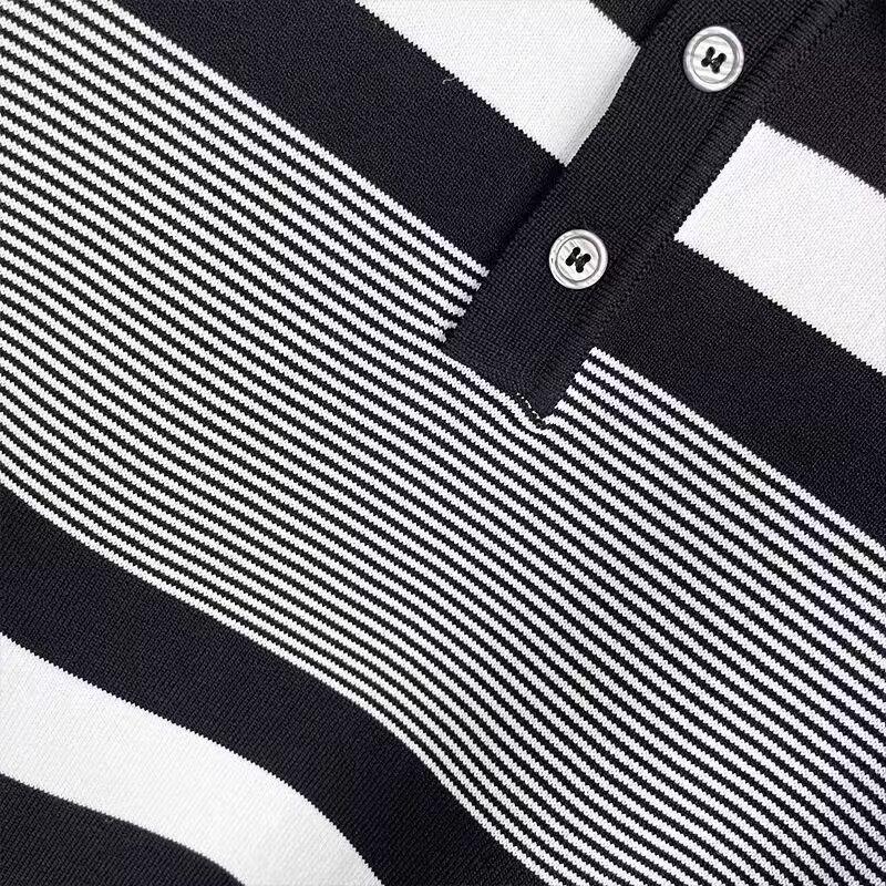 Herren Sommer Slim Gestreiftes Kurzarm-Poloshirt - Trendiges, lässiges Strick-T-Shirt mit Revers in Kontrastfarbe
