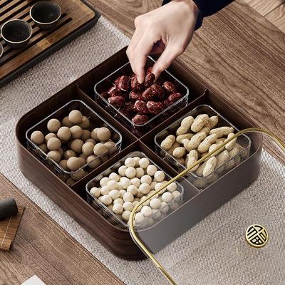 Retro Chinese Wood Grain 4-Compartment Snack Box