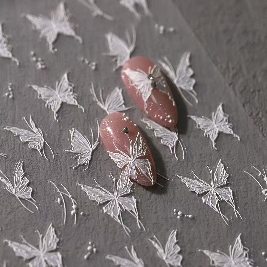 New Manicure Butterfly Liquid Butterfly Sticker Relief Fairy Thin Tough White Small Butterfly Nail Patch Decoration