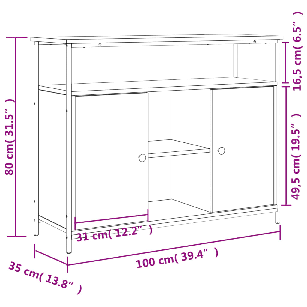 Sideboard Smoked Oak 100 x 35 x 80 cm Engineered Wood
