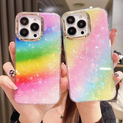 Luxus Regenbogen Muschel Glitzer Laser Handyhülle Für iPhone 16 Pro Max 15 14 13 12 11 Leopardenmuster Stoßfest Galvanisiert Abdeckung