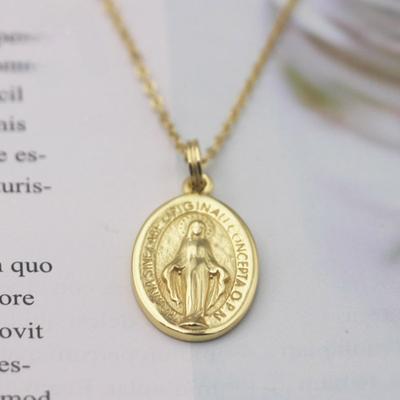 Korean Version of Simple Personality Virgin Mary Round Tag Tag Short Clavicle Necklace Women's Jewelry