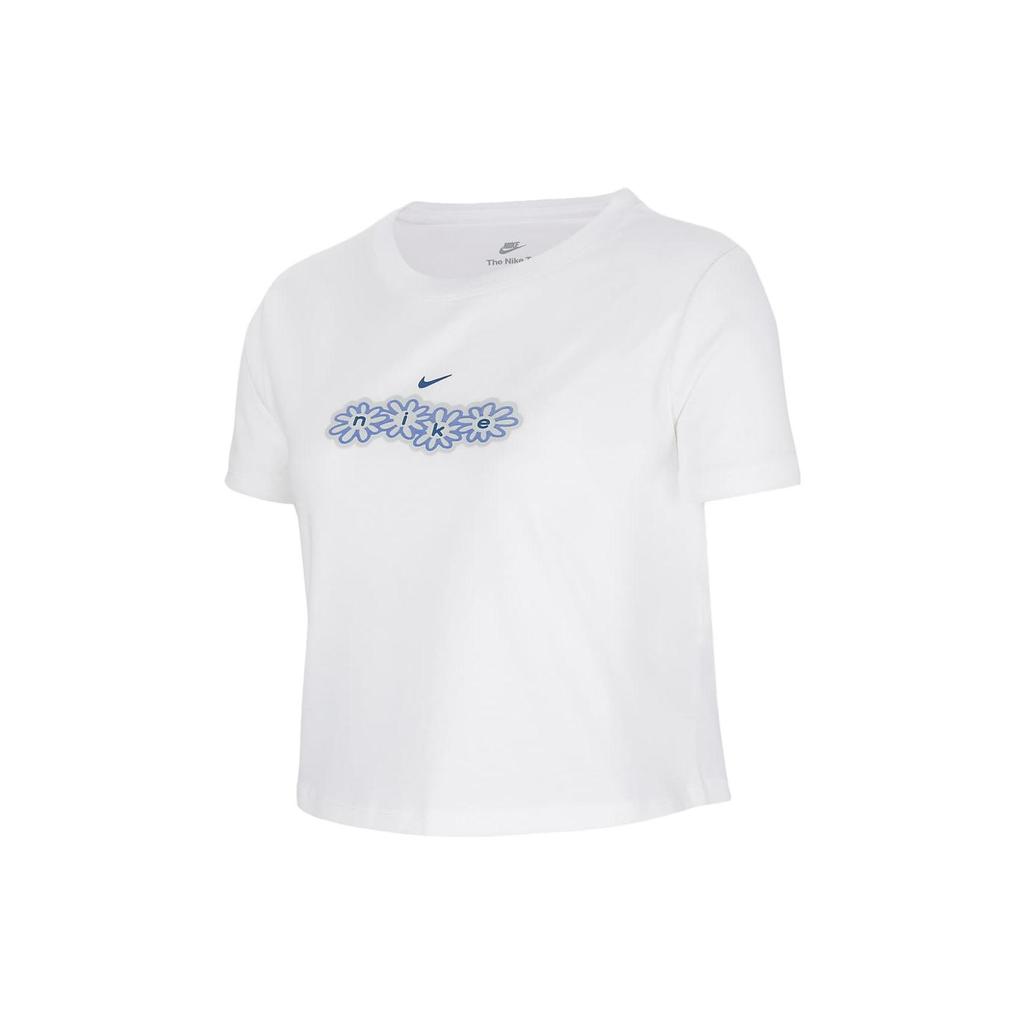 Nike Floral Letter Print Crop Short Sleeve T-Shirt Kids Tops White FD5364-100