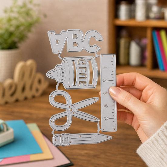 Stationery Die Cuts, Metal Cutting Dies, Scissors Glue Ruler Pencil ABC Letters Dies, School-themed Dies for Scrapbooking Card Making Embossing DIY