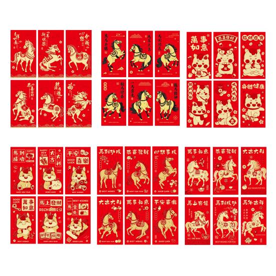 6 Pcs 2026 Chinese New Year Red Envelopes Year of The Horse Red Envelopes Cartoon Horse Lucky Money Pocket for Spring Festival