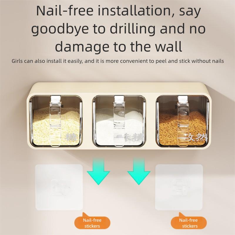 AOBT Wall-mounted Moisture-proof Seasoning Box for Home Kitchen with Condiment Bottles for Salt, MSG, and Other Condiments.