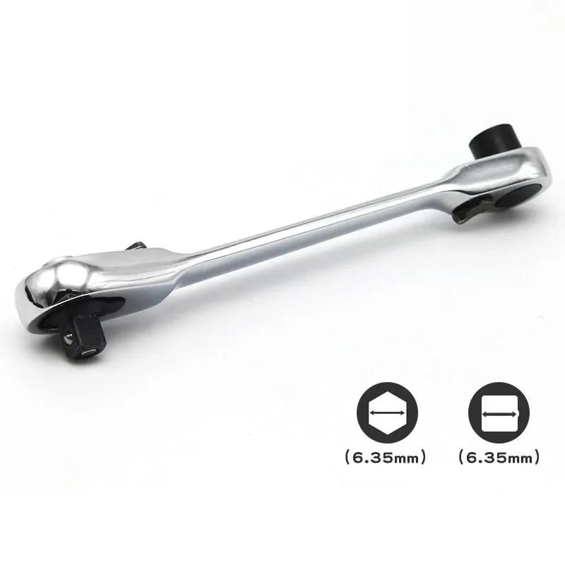 Portable 1/4'' Single/Double End Quick Socket Ratchet Wrench Screwdriver Bit Spanner Two-way adjustable Hand Tools for Mechanic