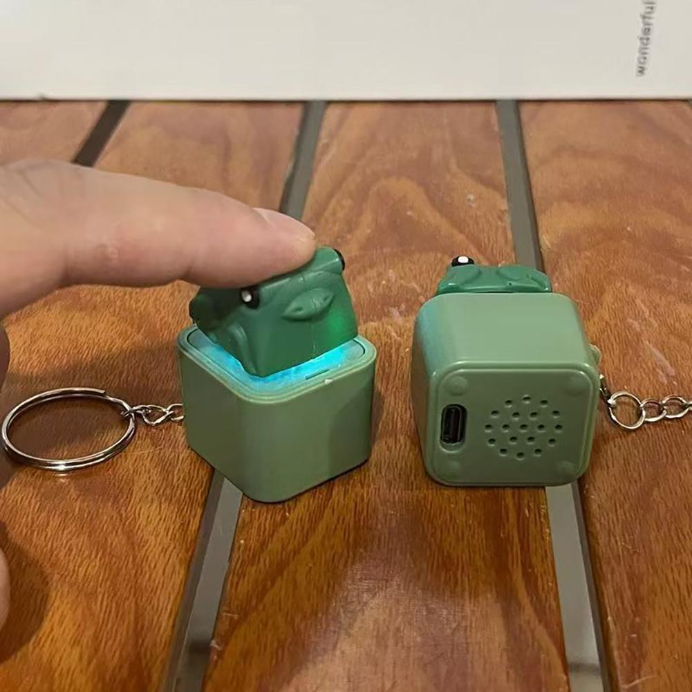 Rechargeable Frog & Duck Fidget Keychain Clicker with LED Light & Croaking Sound Keyboard Stress Relief Toy Keyring