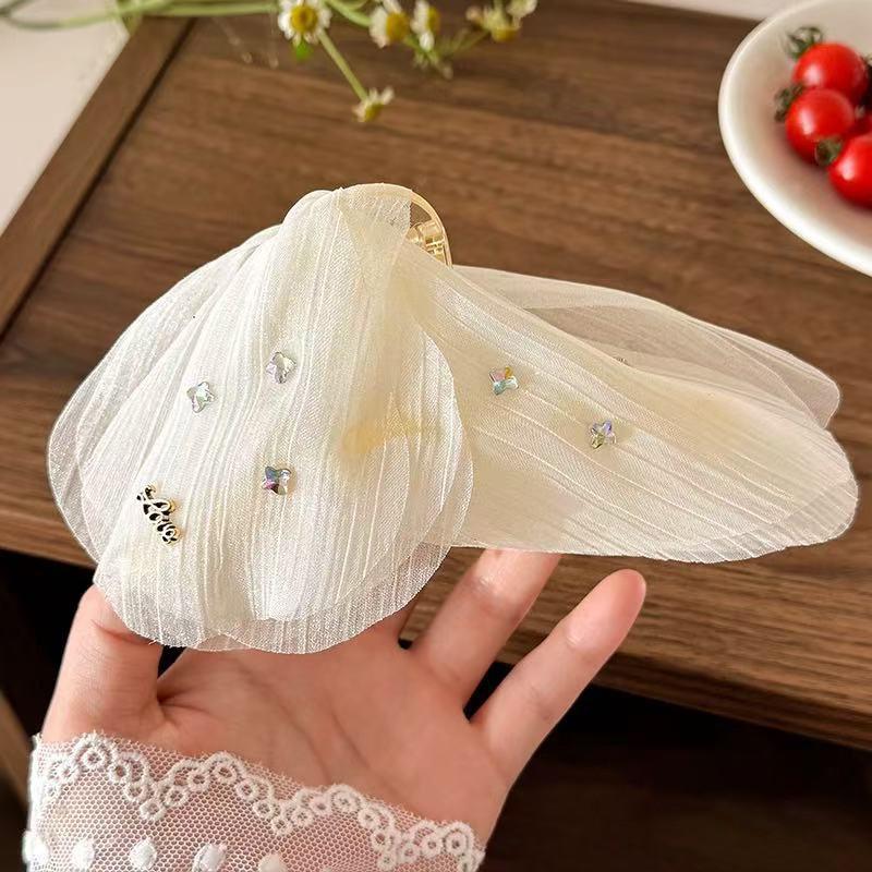 Snow Mist Butterfly Bright Tulle Butterfly Hair Clips Women's French Neck Shark Clip Hair Accessories