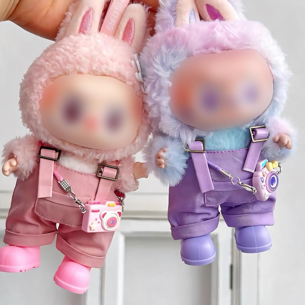 Labubu Doll Clothing Set 4 Pieces Pink Overalls for 17cm Dolls Cute Trendy Costume