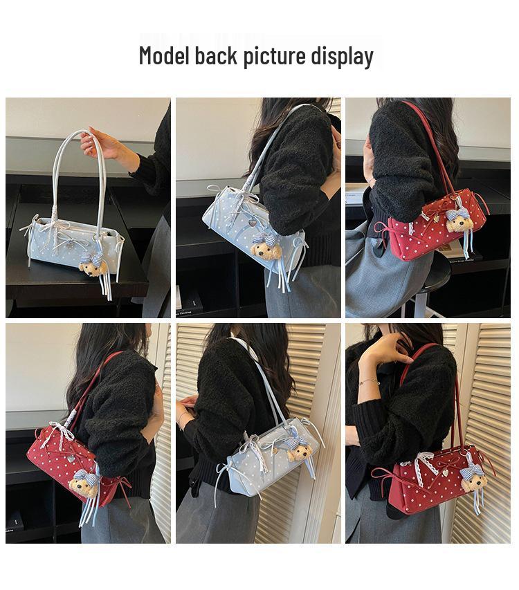 2026 Trendy Women's Polka Dot Bow Single-Shoulder Baguette Bag