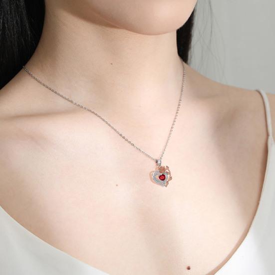 Heart And Rose Necklace Women Faux Gem Red Heart Pendant Necklace Jewelry Gift for Wife Girlfriend Birthday Anniversary Valentine's Day