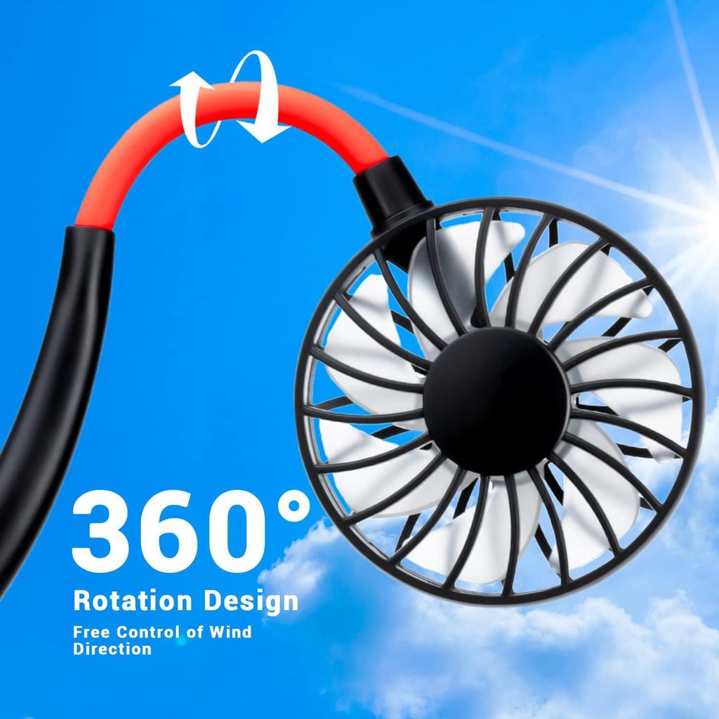 Portable Neck Fan USB Rechargeable Hands-Free Mini Face Cooling Personal Double Headed Rotatable Small Fan for Outdoor Sport