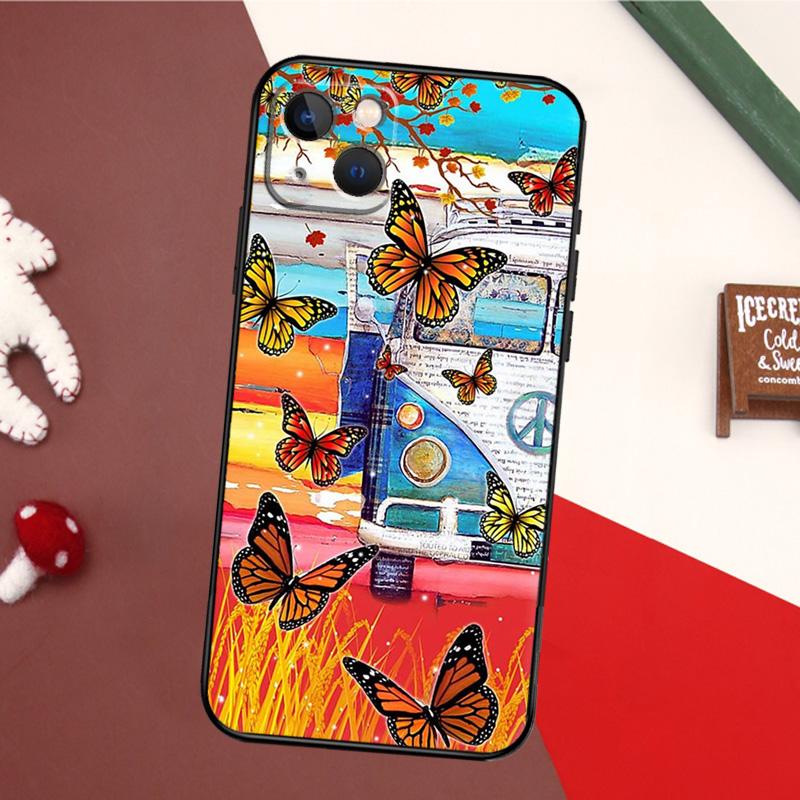 Hippie Peace Bus und Sonnenblumen Handyhülle Für iPhone 16 15 14 13 12 11 Pro XS Max Mini XR X 7 8 Plus Rückabdeckung