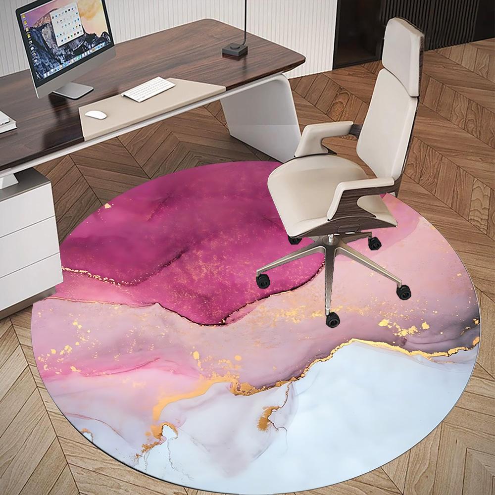 1pc Marble Texture Gold Leaf Round Chair Mat Area Rug - Non-Slip, Floor Mat for Office, Bedroom, and Indoor Decor C1125600
