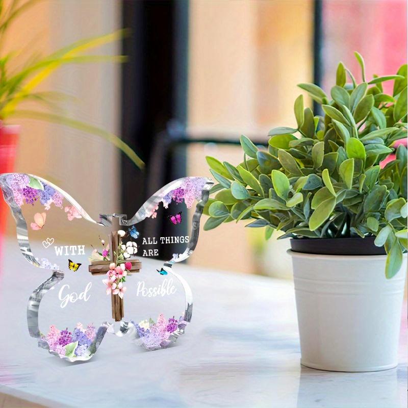 Vintage Acrylic Sign, 1pc Inspirational Acrylic Butterfly Cross with Bible Verses - 'with God All Things Are Possible' Christian Keepsake Decor