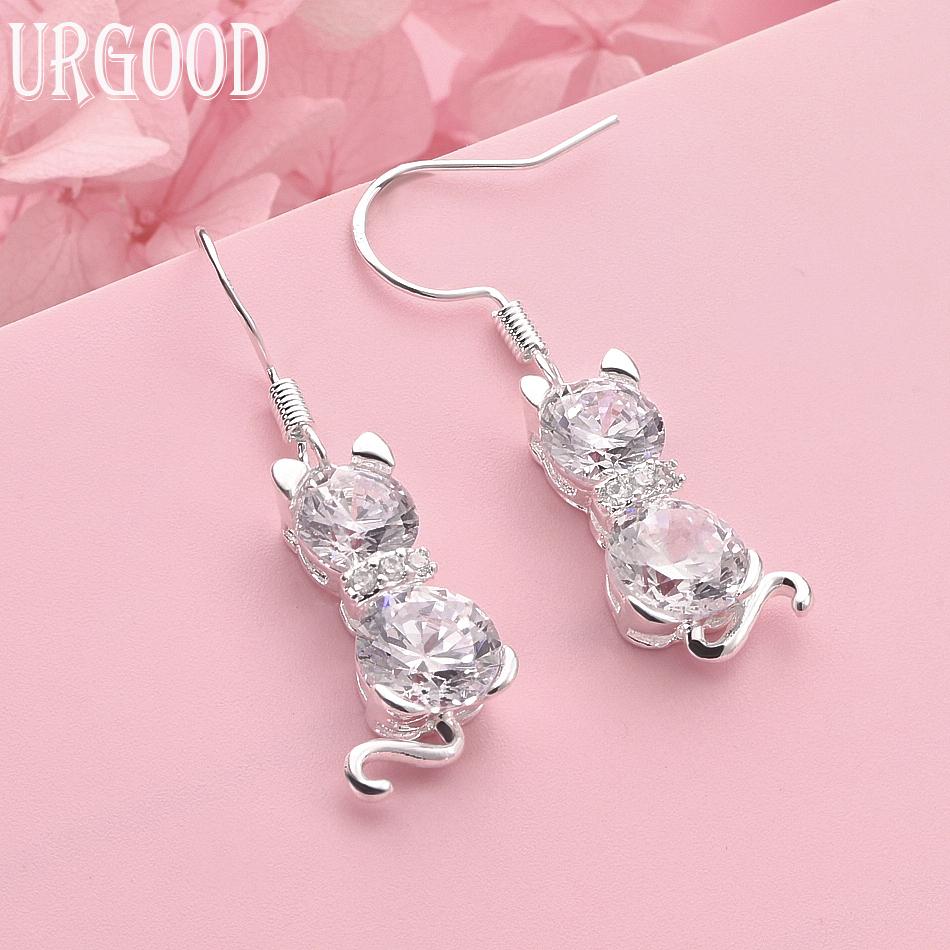 

925 Sterling Silver Cute Graphic AAA Zircon Earrings Wedding Jewelry 3.50*0.80cm