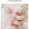 Gradient Aurora Full Diamond Blush Short False Nails - Removable Nail Art Patches