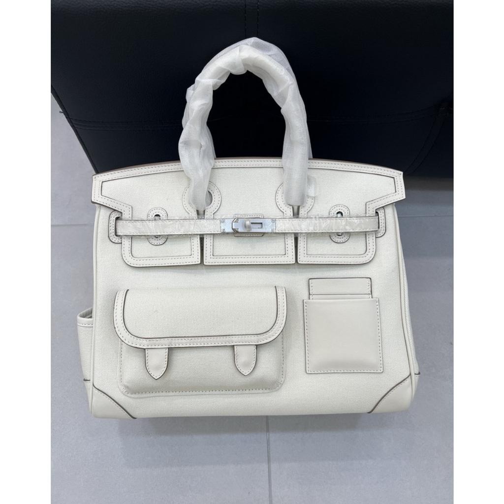 2026 neue Leder-Damenhandtasche Swift-Leder mit Canvas 35CM Platin-Tasche Cargotasche tragbare Schulter-Damenhandtasche