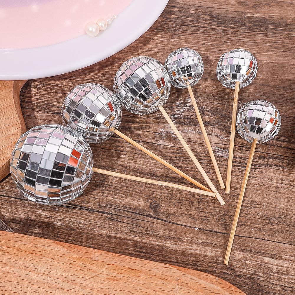 Lot Disco Decorative Balls Retro Cake Cake Insertion Card Home Birthday Party KTV Bar Decor Sequin Wedding Reflective Glass Ball