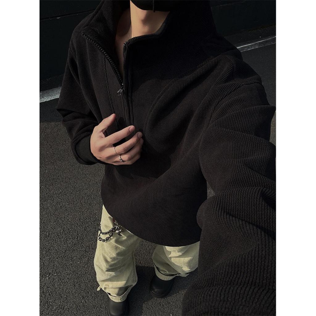Men's Corduroy Stand-Up Collar Long-Sleeve Outdoor Hoodie for Autumn & Winter